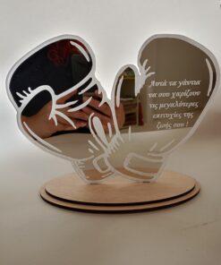Γάντια plexiglass με ξύλινη βάση